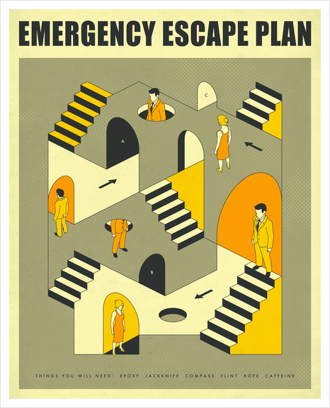 EMERGENCY ESCAPE PLAN 3 Art Print by Jazzberry Blue