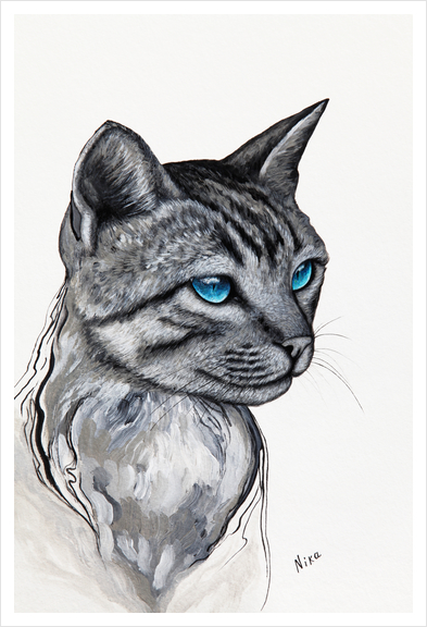 Grey Cat Art Print by Nika_Akin