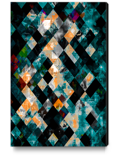 geometric pixel square pattern abstract art in blue green orange brown Canvas Print by Timmy333