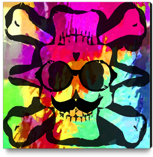 old vintage funny skull art portrait with painting abstract background in red purple yellow green Canvas Print by Timmy333