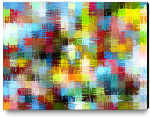 painting geometric square pixel pattern abstract in blue yellow brown Canvas Print by Timmy333