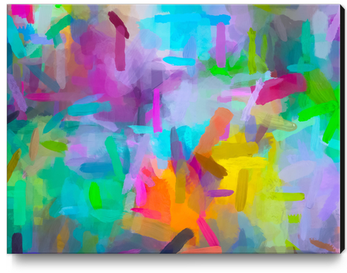 splash painting texture abstract background in blue orange pink yellow green Canvas Print by Timmy333