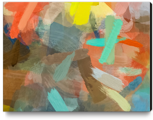 splash brush painting texture abstract background in orange brown blue yellow Canvas Print by Timmy333