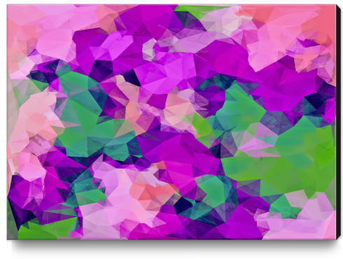 psychedelic geometric polygon pattern abstract in pink purple green Canvas Print by Timmy333