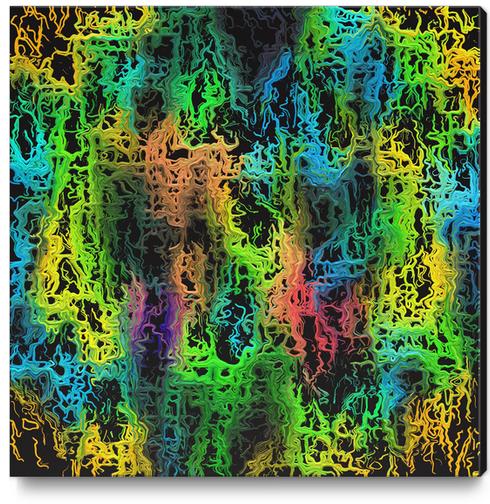 psychedelic geometric painting abstract in green blue yellow pink and black Canvas Print by Timmy333