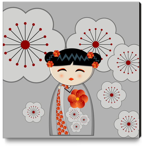 Orange and grey kokeshi Canvas Print by PIEL Design