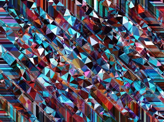 fractal geometric triangle abstract background in blue and brown by Timmy333