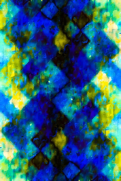 geometric square pixel pattern abstract background in blue yellow green by Timmy333