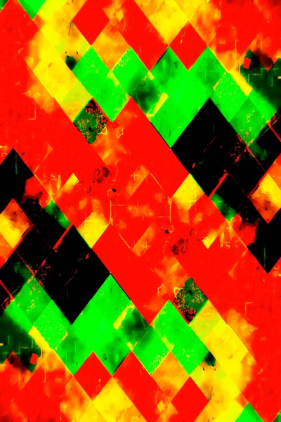 geometric pixel square pattern abstract in red green yellow by Timmy333