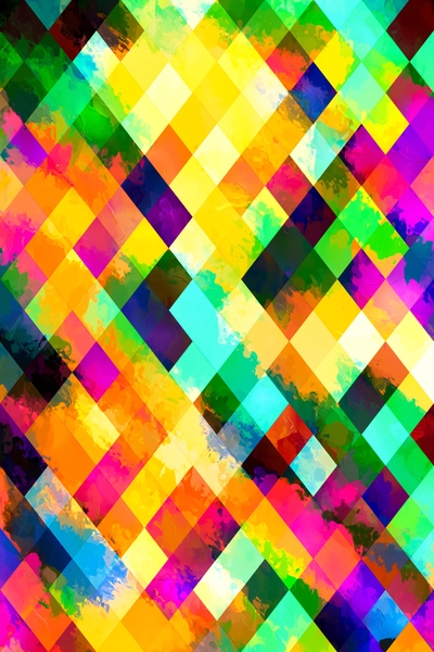 geometric square pixel pattern abstract background in yellow blue green pink orange by Timmy333