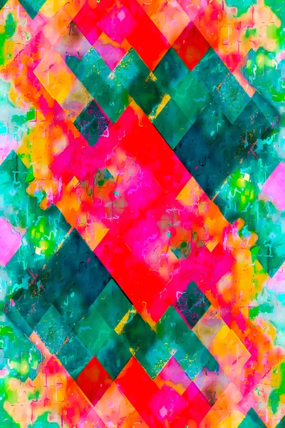 geometric square pixel pattern abstract background in pink green orange by Timmy333