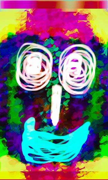 funny face with blue lip and pink green blue kisses abstract background by Timmy333