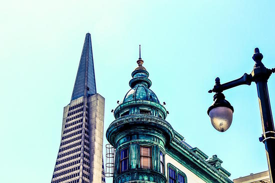 pyramid building and vintage style building at San Francisco, USA by Timmy333