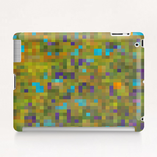 geometric square pixel pattern abstract in green yellow blue purple Tablet Case by Timmy333