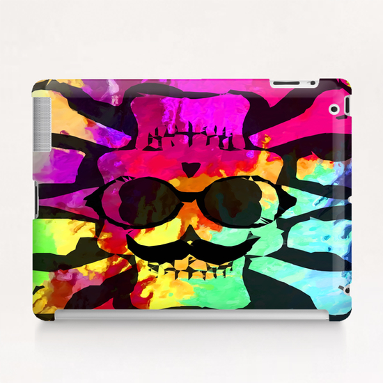 old vintage funny skull art portrait with painting abstract background in red purple yellow green Tablet Case by Timmy333