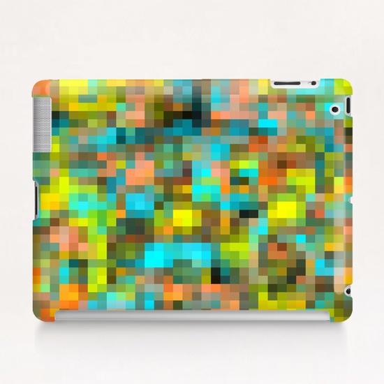 geometric square pixel pattern abstract background in blue yellow pink Tablet Case by Timmy333