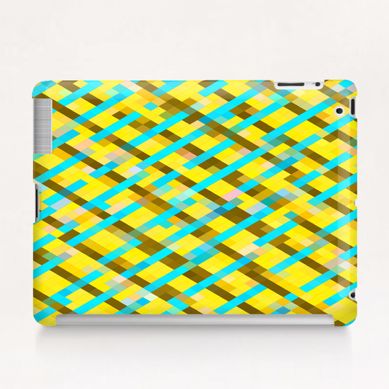 geometric pixel square pattern abstract background in yellow blue brown Tablet Case by Timmy333