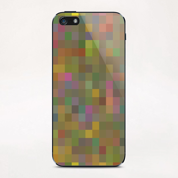 geometric square pixel pattern abstract in green pink yellow iPhone & iPod Skin by Timmy333