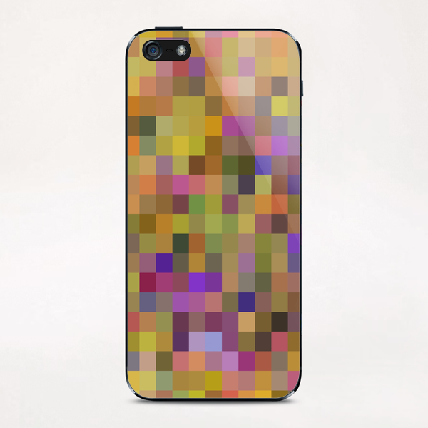 geometric square pixel pattern abstract in yellow green purple iPhone & iPod Skin by Timmy333