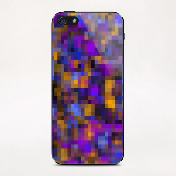 geometric square pixel pattern abstract background in blue purple yellow iPhone & iPod Skin by Timmy333