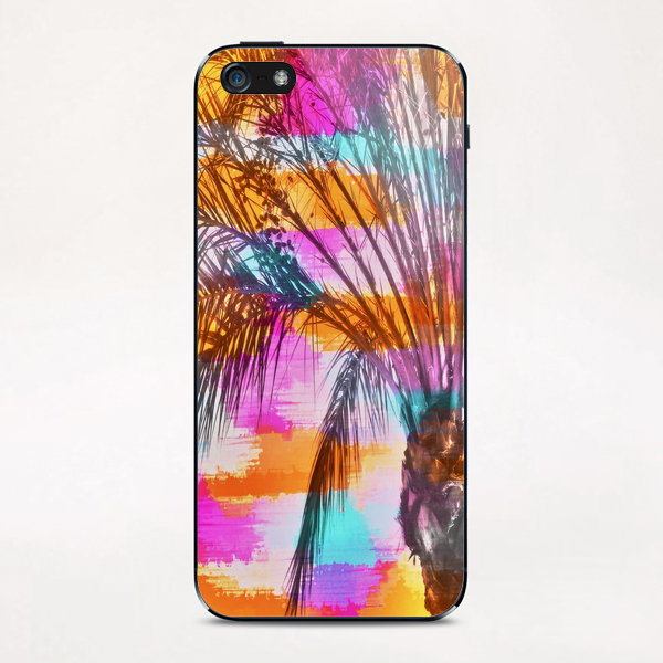 palm tree with colorful painting abstract background in pink orange blue iPhone & iPod Skin by Timmy333