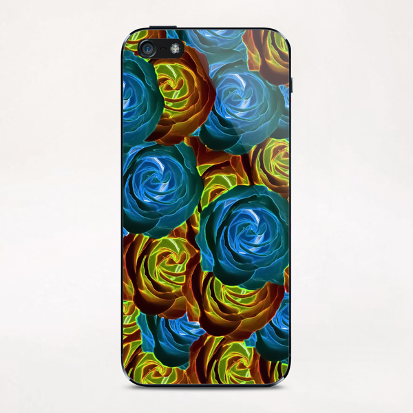 closeup rose pattern texture abstract in blue red and yellow iPhone & iPod Skin by Timmy333