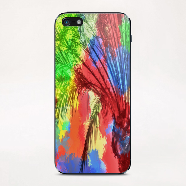 isolate palm tree with painting abstract background in red blue green yellow iPhone & iPod Skin by Timmy333