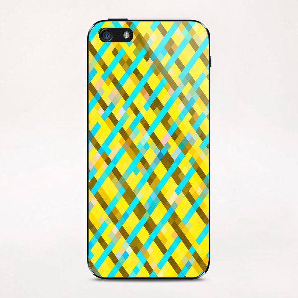 geometric pixel square pattern abstract background in yellow blue brown iPhone & iPod Skin by Timmy333