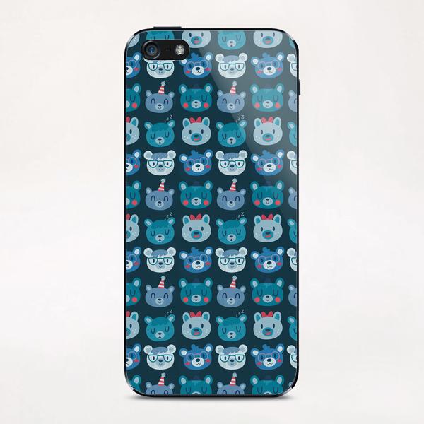 Cute Blue Bears Pattern Design iPhone & iPod Skin by Claire Jayne Stamper