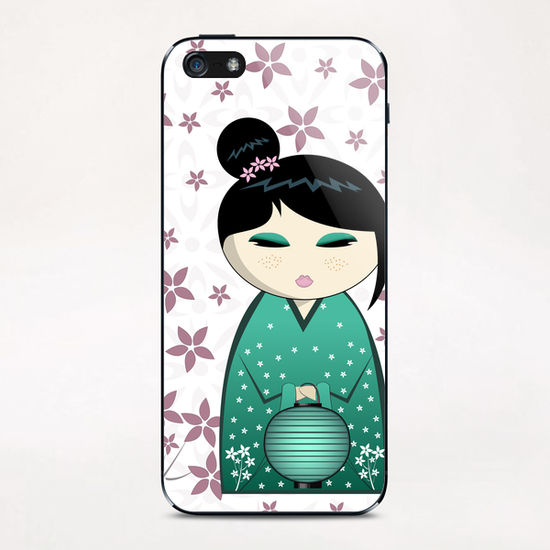 Pink flower kokeshi iPhone & iPod Skin by PIEL Design