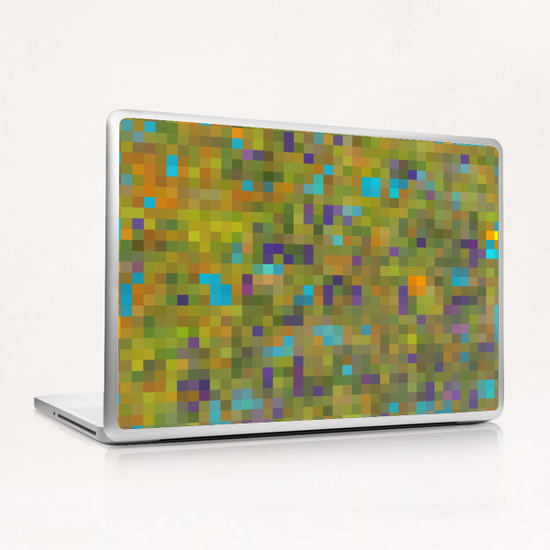 geometric square pixel pattern abstract in green yellow blue purple Laptop & iPad Skin by Timmy333