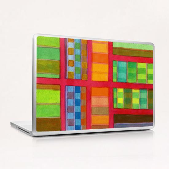 Red Grid with Checks Pattern and vertical Stripes  Laptop & iPad Skin by Heidi Capitaine