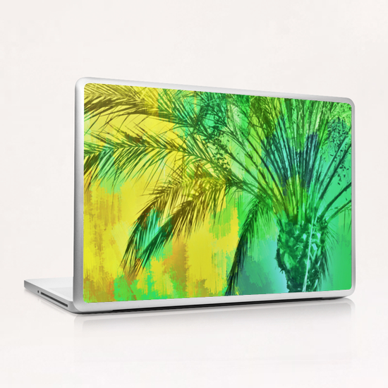 palm tree with green and yellow painting texture abstract background Laptop & iPad Skin by Timmy333