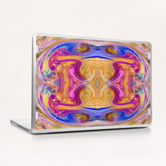 psychedelic geometric symmetry abstract pattern in pink yellow blue Laptop & iPad Skin by Timmy333
