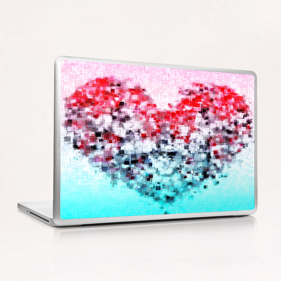 geometric square pattern heart shape abstract background in red pink blue Laptop & iPad Skin by Timmy333