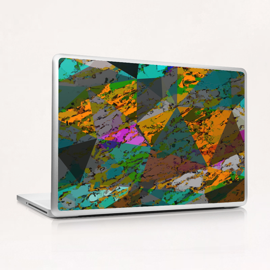 psychedelic geometric triangle pattern abstract with painting abstract background in orange green pink Laptop & iPad Skin by Timmy333
