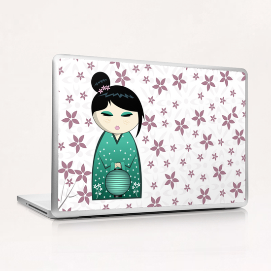 Pink flower kokeshi Laptop & iPad Skin by PIEL Design