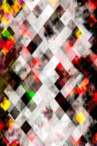 geometric pixel square pattern abstract art in red green yellow Mural by Timmy333