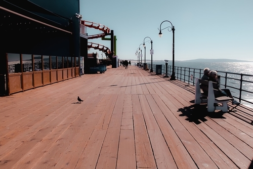 Summer at Santa Monica Pier California USA with blue sky Mural by Timmy333