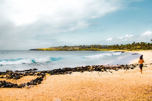 beach with blue wave and blue sky at Kauai, Hawaii, USA Mural by Timmy333