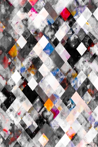 geometric pixel square pattern abstract art in blue pink yellow black and white Mural by Timmy333