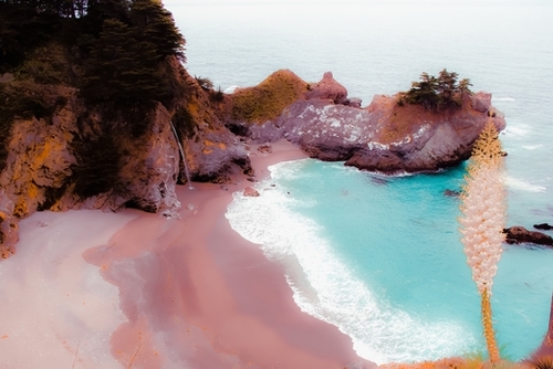 waterfall with ocean view at Mcway Falls, Big Sur, Highway 1, California, USA Mural by Timmy333