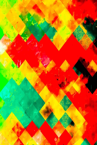 geometric square pixel pattern abstract in red yellow green Mural by Timmy333