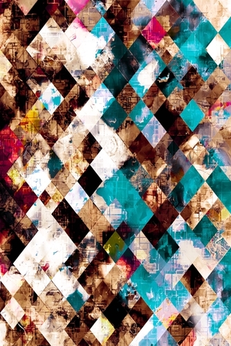 geometric pixel square pattern abstract art in brown blue red Mural by Timmy333