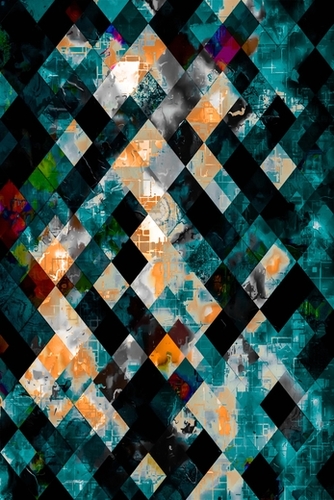 geometric pixel square pattern abstract art in blue green orange brown Mural by Timmy333