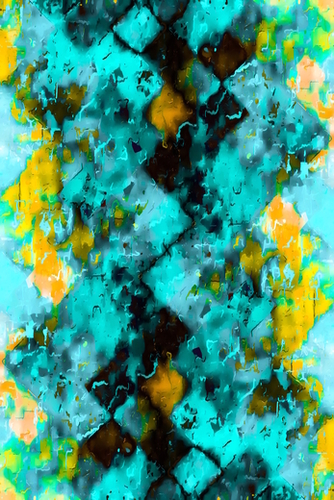 geometric pixel pattern painting abstract in blue and yellow Mural by Timmy333