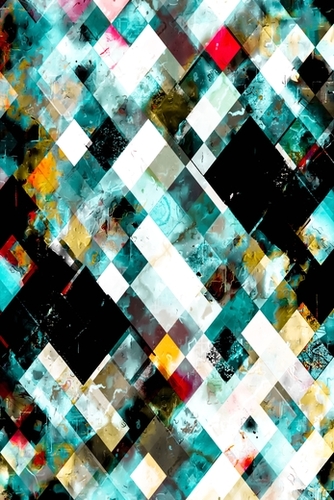 geometric pixel square pattern abstract art in blue brown yellow red Mural by Timmy333
