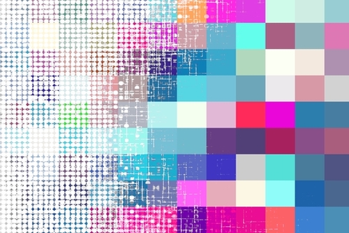 graphic design geometric pixel square pattern and circle pattern abstract background in blue pink red Mural by Timmy333