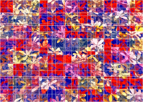 blooming flower with square pattern abstract in red and blue Mural by Timmy333