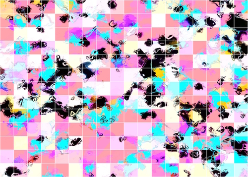 geometric square pattern abstract in pink blue Mural by Timmy333